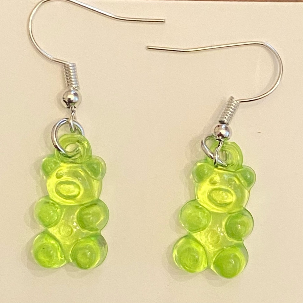 Lime Green Gummy Bear Dangle Earrings
